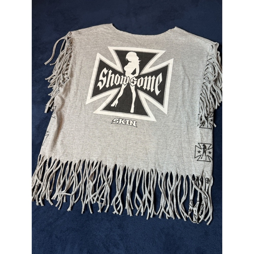 Vtg Skin Industries Show Some Fringe Top Womens Small Gray Y2K Skate Streetwear